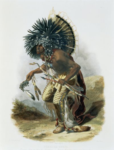 Pehriska-Ruhpa, Minatarre Warrior in the Costume of the Dog Dance, Plate 23 from Volume 2 of 